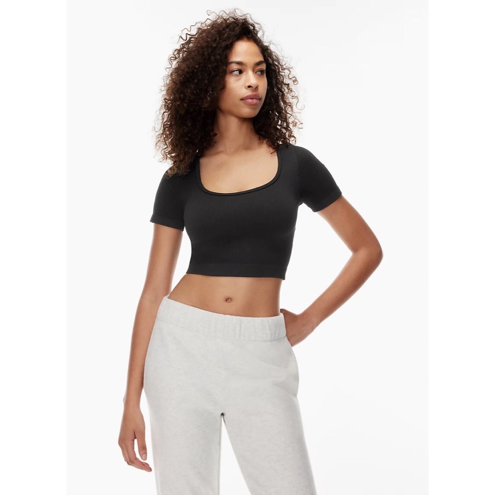 Aritzia Talula Black Cotton Scoopneck Shortsleeve Crop Top